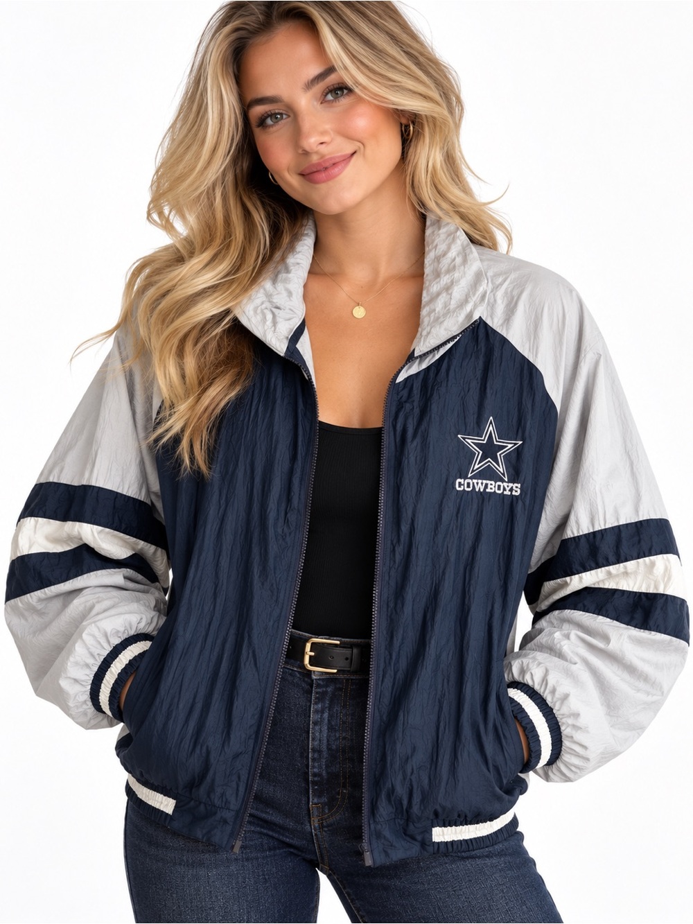 Vintage Locker Line Dallas Cowboys Windbreaker Jacket Navy White L NFL